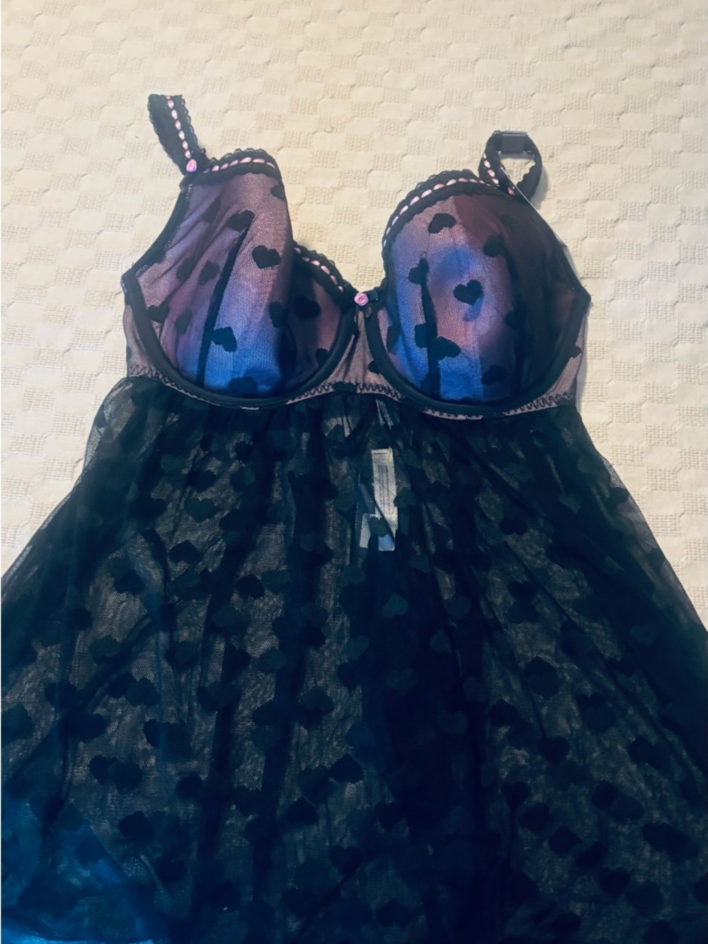 Cacique Sheer Black Heart-Print Babydoll Chemise